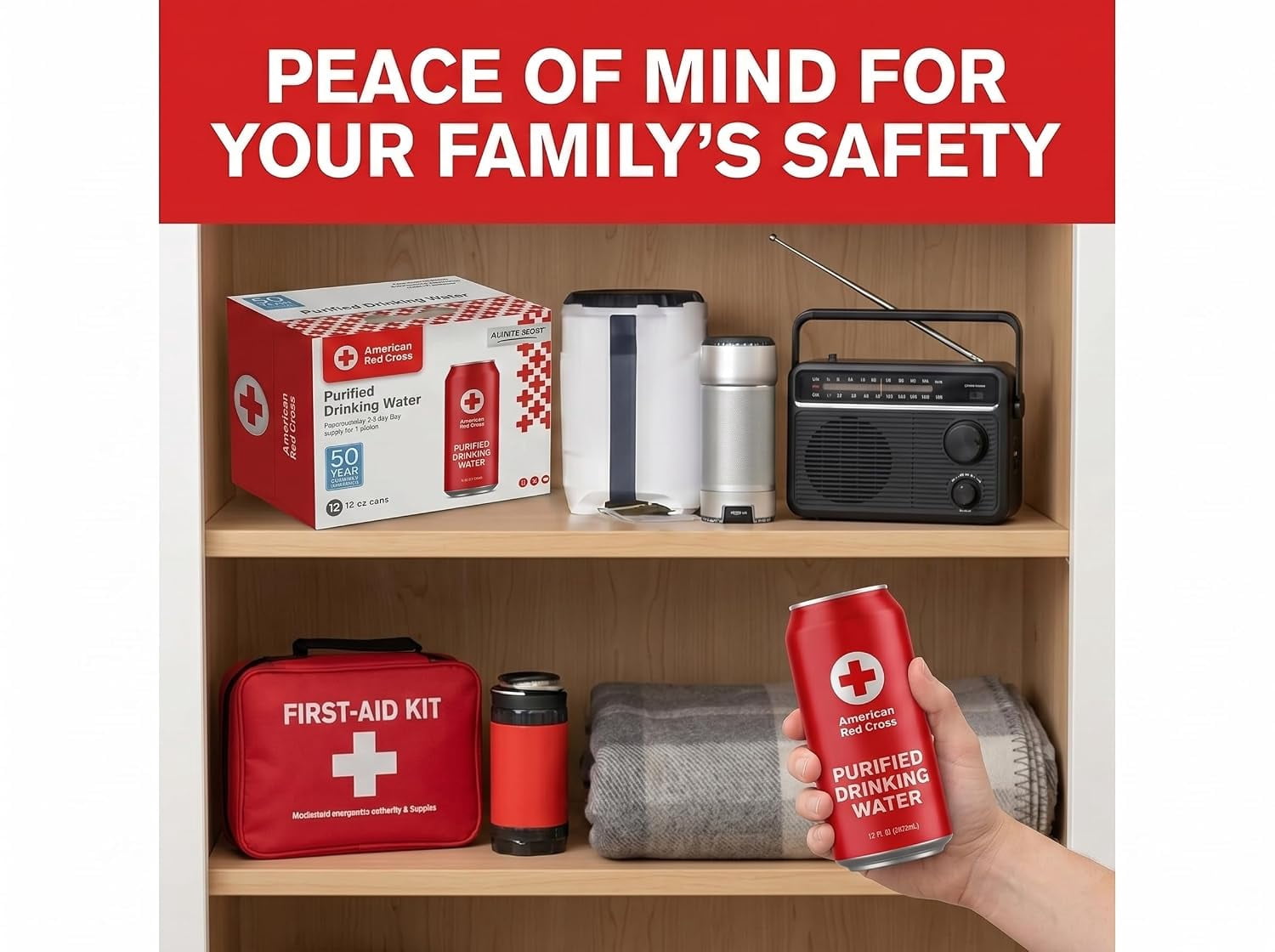 American Red Cross Licensed Emergency Drinking Water Cans by Aqua Emergency 12 Pack (16 fl oz / 473 ml Each) – 50 Year Shelf Life Long Term Water Storage, Disaster Preparedness Survival Supply