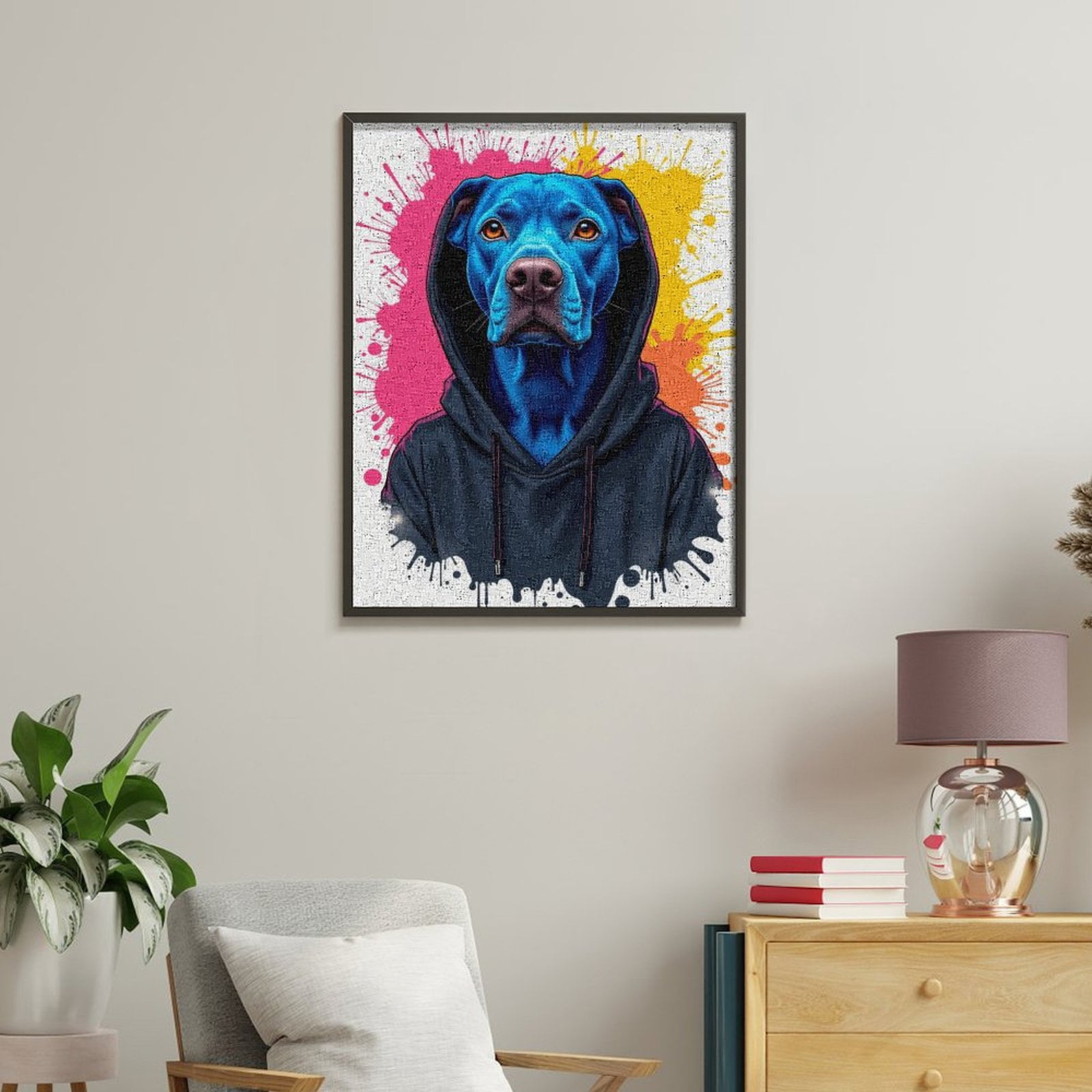 Paint By Numbers Kit for Adults Beginner - DIY Blue Dog Hoodie Art Popcolors Canvas Painting Kits for Adults, Frameless Paint By Number for Adults for Home Wall Decor 16x20 Inch