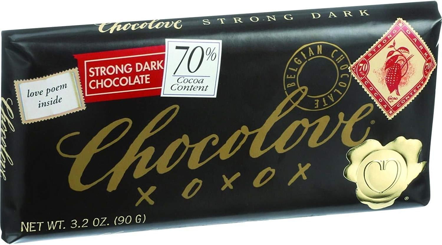 Chocolove Strong Premium Dark Chocolate Bar, (90 G) 3.2oz (6 Pack)