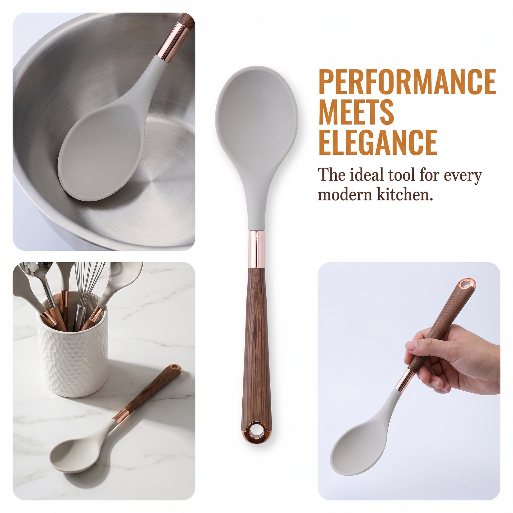 Unique Bargains Durable Silicone Heat Resistant Spoon for Cookware Spoon 13"x2.7"