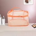 thumbnail image 5 of Bolsas de maquillaje de malla de gran capacidad con cordón para vacaciones y viajes de negocios en color naranja, 5 of 5