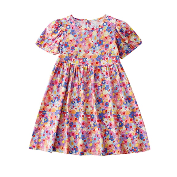 HomeGardon Girls Dress,Dresses for Girl Summer Toddler Baby Girls Short Sleeve Dress Graphic Print Puff Sleeve Dress,100-170