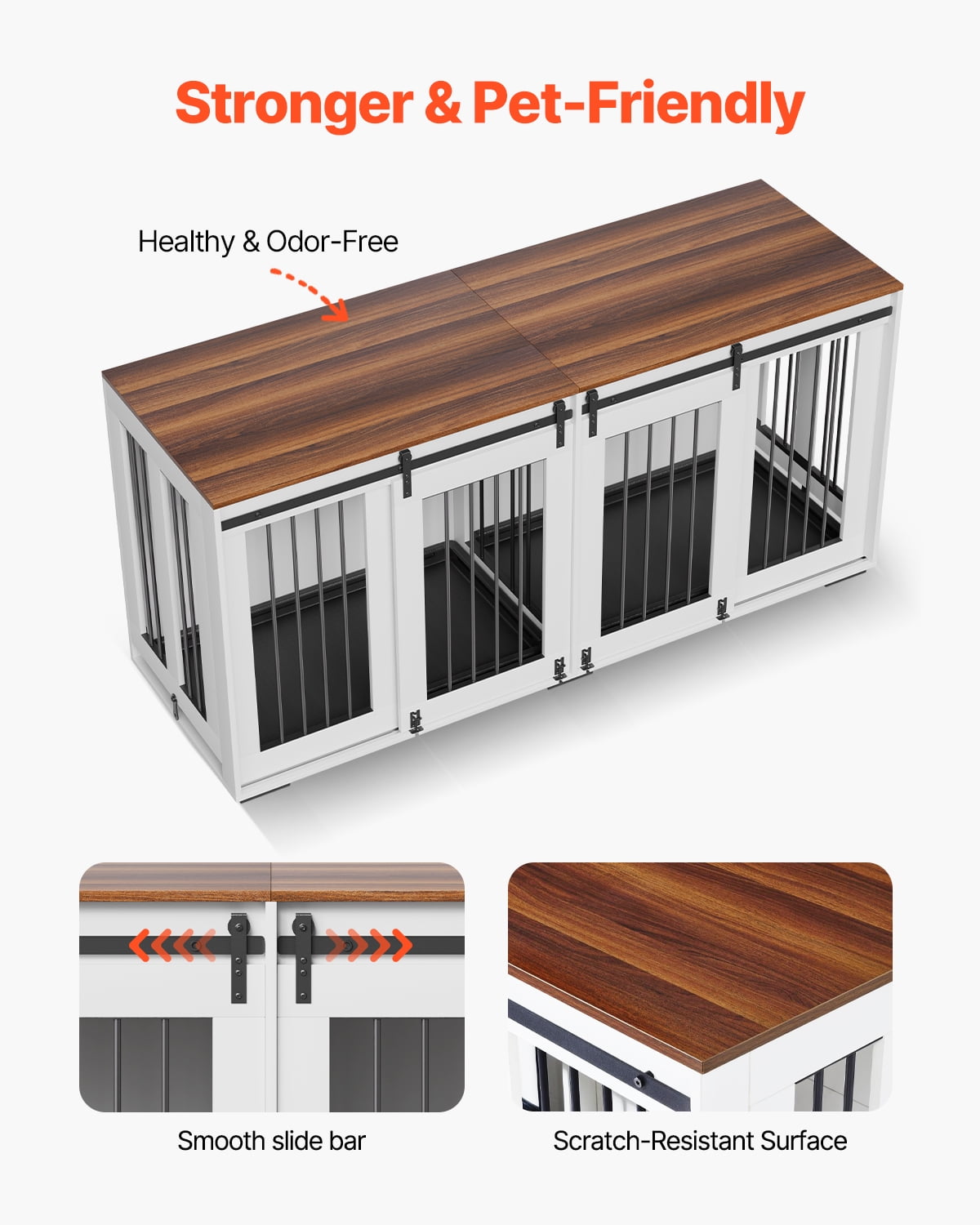 VEVOR 72"Dog Crate Furniture for 2Dogs,Double Dog Crate Furniture with Double Sliding Doors,Large Dog Crate TV Stand with Removable Tray,Steel Frame Double Dog Crate for Small,Medium,Large Dogs White