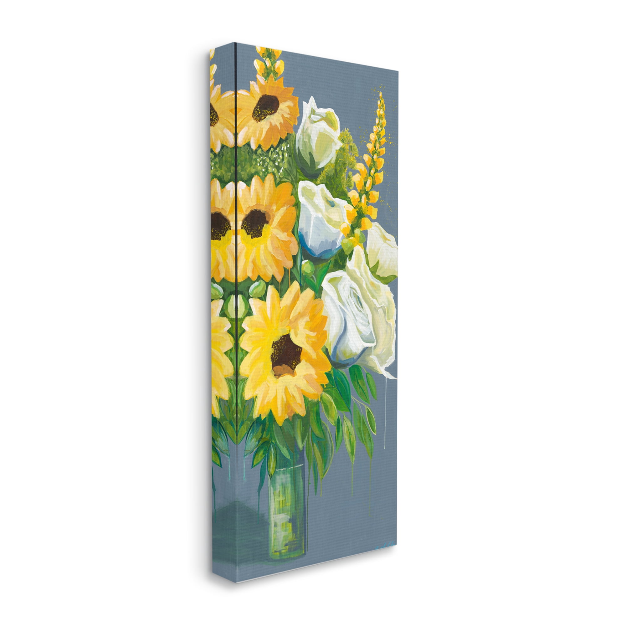 Stupell Industries Sunflowers & White Roses Botanical & Floral Painting Gallery Wrapped Canvas Art Print Wall Art, 17 x 40