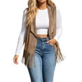 thumbnail image 2 of IUYRTFE Women's Western Fringe Sleeveless Vest Open Front Suede Cardigan with Long Fringe Trim, 2 of 9