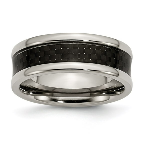 Grey Titanium Ring Band Wedding Black Carbon Fiber