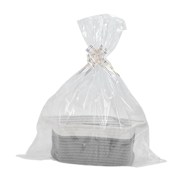 Unique Bargains 1 Set Empty Gift Decorative Basket Durable Woven Decorative Coiled Rope Basket 12"x8"x5" Gray White
