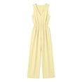 thumbnail image 6 of ClodeEU Women's V Neck Sleeveless Drawstring Waist Wide Leg Jumpsuit, Casual Loose Romper with Pockets Yellow,Women's Plus M, 6 of 6