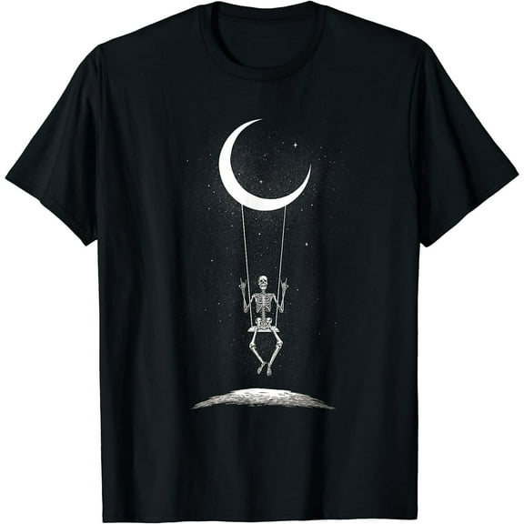 Rock On Skeleton Moon Band Tees - Rock And Roll Graphic Tees T-Shirt