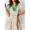 thumbnail image 6 of Women's Green Floral Puff Sleeve Dress with Contrast Neckline – A-Line Summer Style, M, 6 of 6