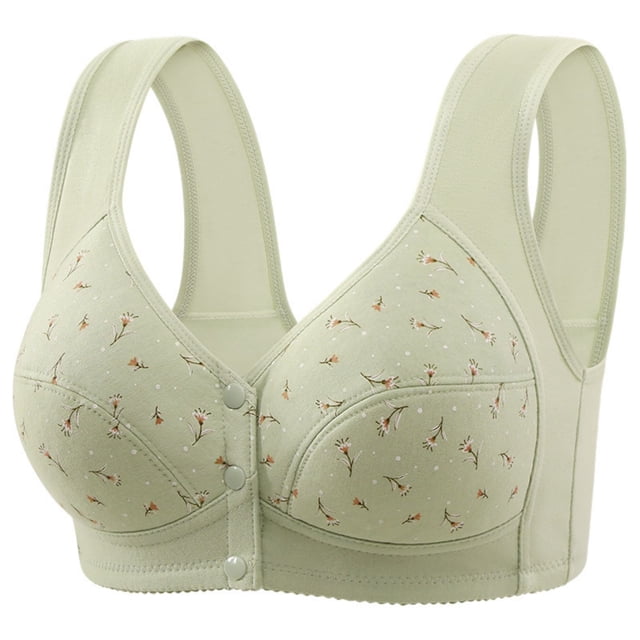 Abcnature Women Daily Comfort Bras Printed Front Button Plus Size Underwear Cotton Cup without Steel Ring Side Folding Breathable Thin Cup Style Bras