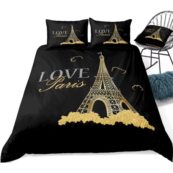 Black And Gold Paris Comforter Set