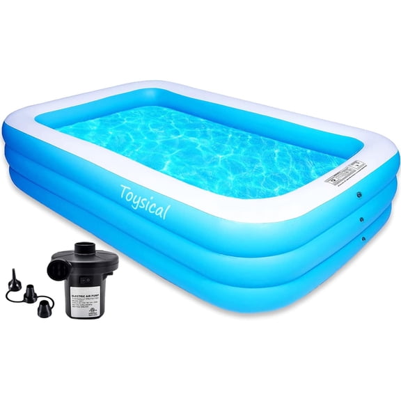 Toysical Inflatable Pool with Air Pump - 118 x 72 x 22” Above Ground Pool, Swimming Pools for Kids and Adults and The Entire Family ,More Durable Than Other Blow Up Pools , Includes Patches