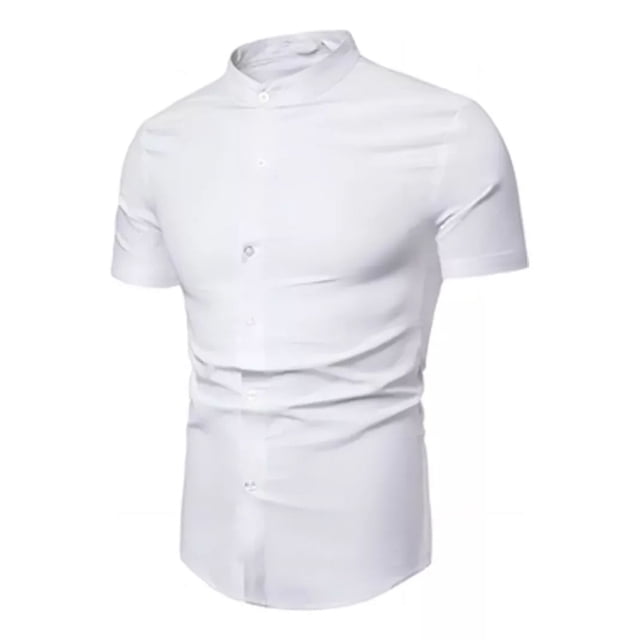 Camisa Hombre Manga Corta Corte Pegado Strech Cuello Mao G
