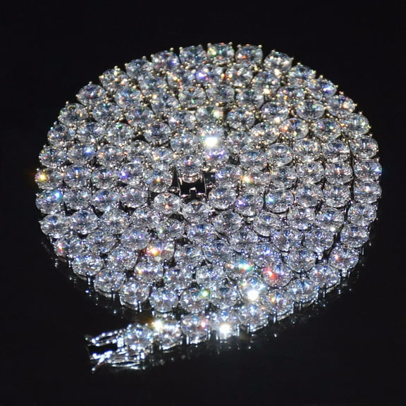 DUBSS 4mm 5mm 6mm 1 Row Tennis Chain Zircon Necklace Hip Hop Jewelry Gold Color Copper Material Men Rock Link