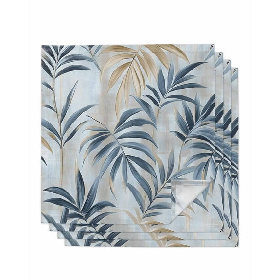 nqOlkjepod Blue Brown Botanical Cloth Napkins Set of 4 Reusable Dinner Napkins, Pastoral Summer Leaf Cocktail Napkin Washable Table Napkins for Wedding/Holiday Party/Baby Shower 20"x20"