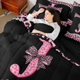 thumbnail image 3 of Manfei Leopard Print Letter J Bow Bedding Comforter Set, Rhinestone Queen Bedding Sets for Girls Women, Black Reversible, 7pcs, 3 of 7