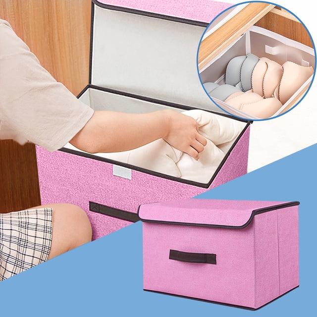 Pink: Large - Storage Box Foldable Clothes and Miscellaneous Portable Dust-Proof Storage Box with Cover Folding Storage Box (Large) Organizers and Storage, Storage Box Foldable Clothing, by Meiiso