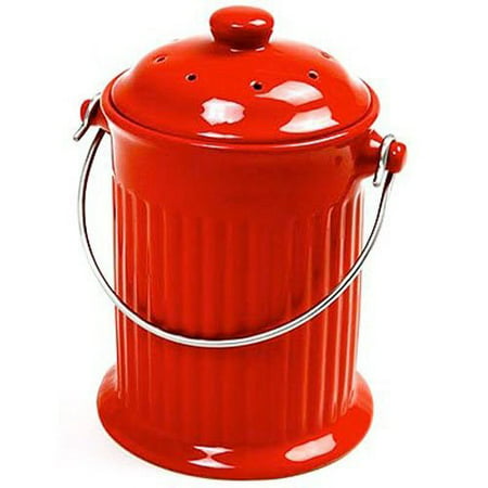 norpro 1 gallon ceramic compost keeper, red
