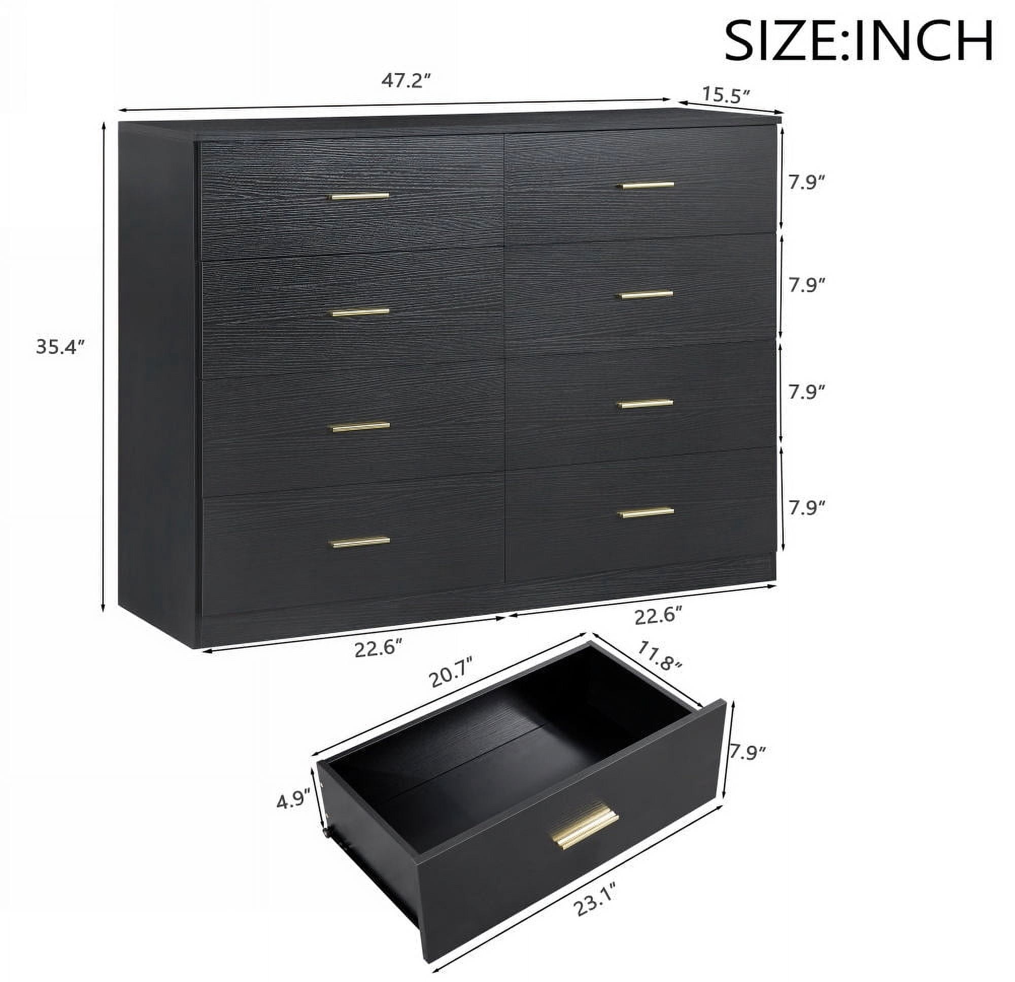 MAYEERTY Modern Black 8-Drawer Dresser - Wide Chest with Ample Storage, Sturdy & Safe