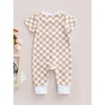 thumbnail image 5 of Qmyliery Baby’s Casual Short Sleeve Jumpsuit Fashion Checkerboard Printed Round Neck Long Romper,0-18 Months, 5 of 9