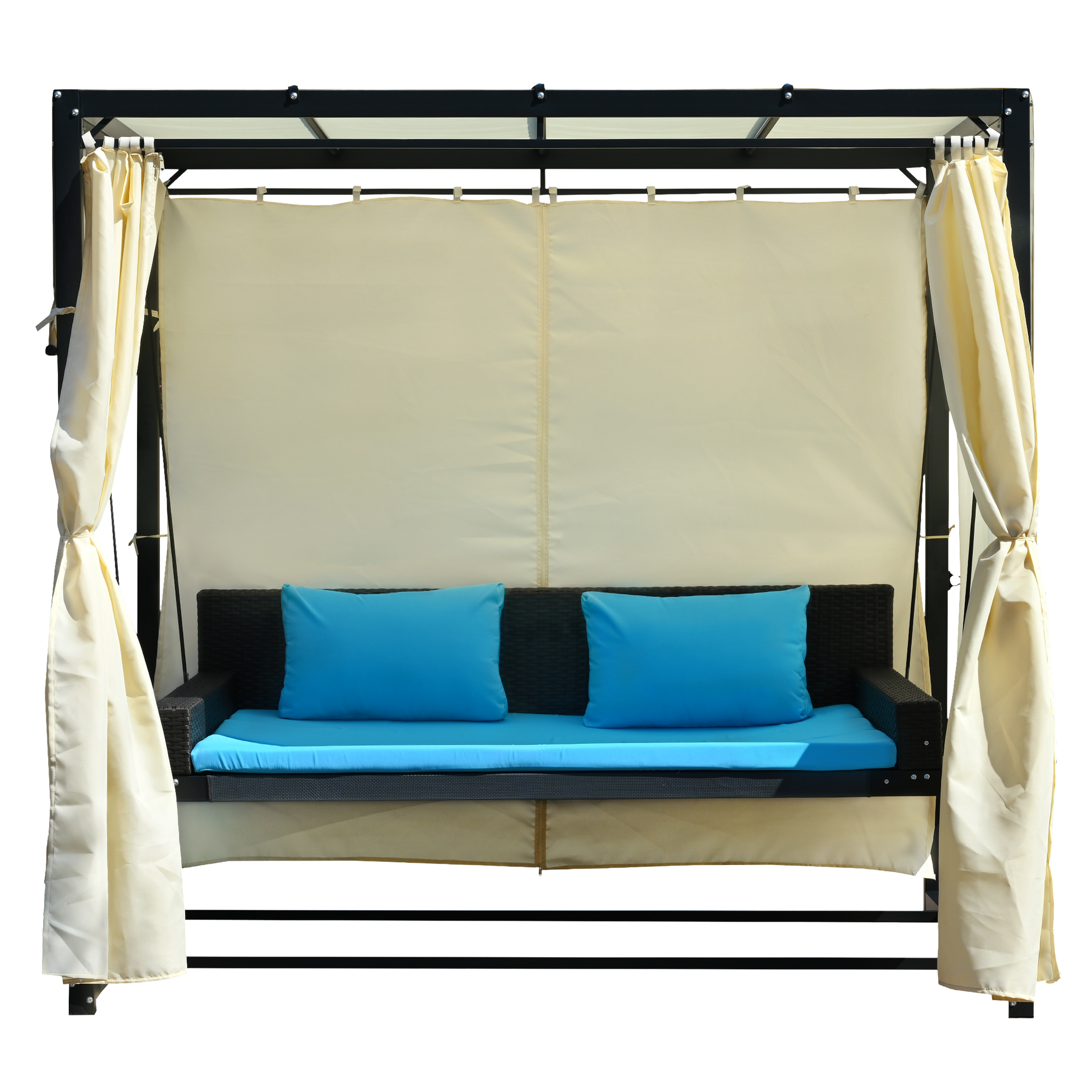 [VIDEO provided]2-3 People Outdoor Swing Bed,Adjustable Curtains,Suitable For Balconies, Gardens And Other Places - image 3 of 9
