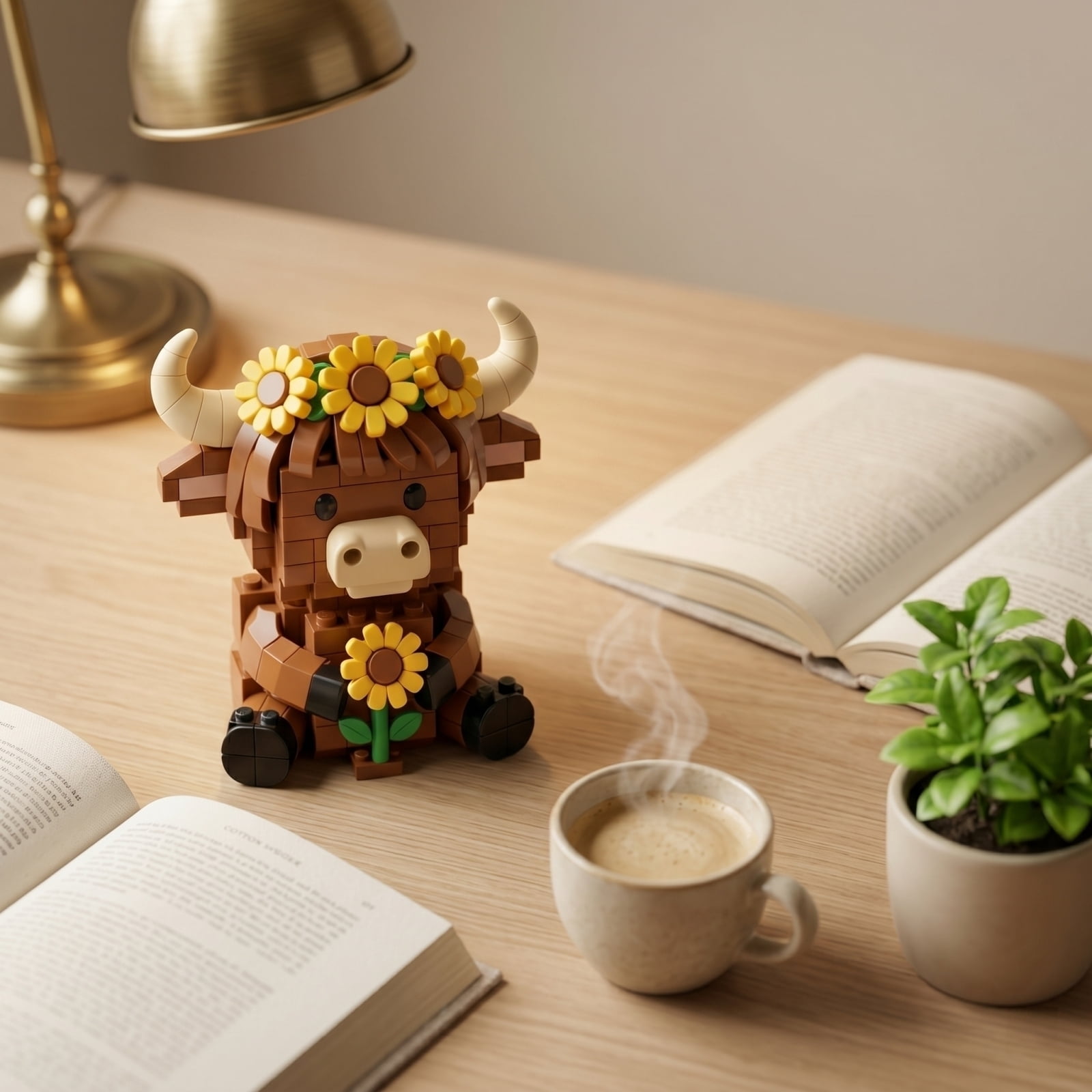 Highland Cow Building Blocks Set, Collectible Animal Building Toy, Creative Scottish Cow Sunflower Brick Set for Adults, DIY Home Office Decor, STEM Education-Gift Ideas
