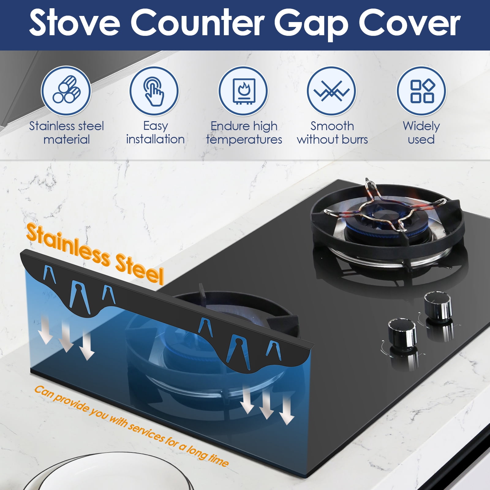 2Pcs Stainless Steel Stove Gap Cover Heat Resistant Kitchen Oven Gap Filler Rustproof Stove Guard for Home Kitchen