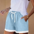 thumbnail image 5 of Women's Pajama Shorts Cotton Linen Lace Elastic Waist Sleep Shorts Stylish Lounge Shorts Casual Comfy Beach Sweat Shorts with Pockets Light Blue XL(XL), 5 of 8