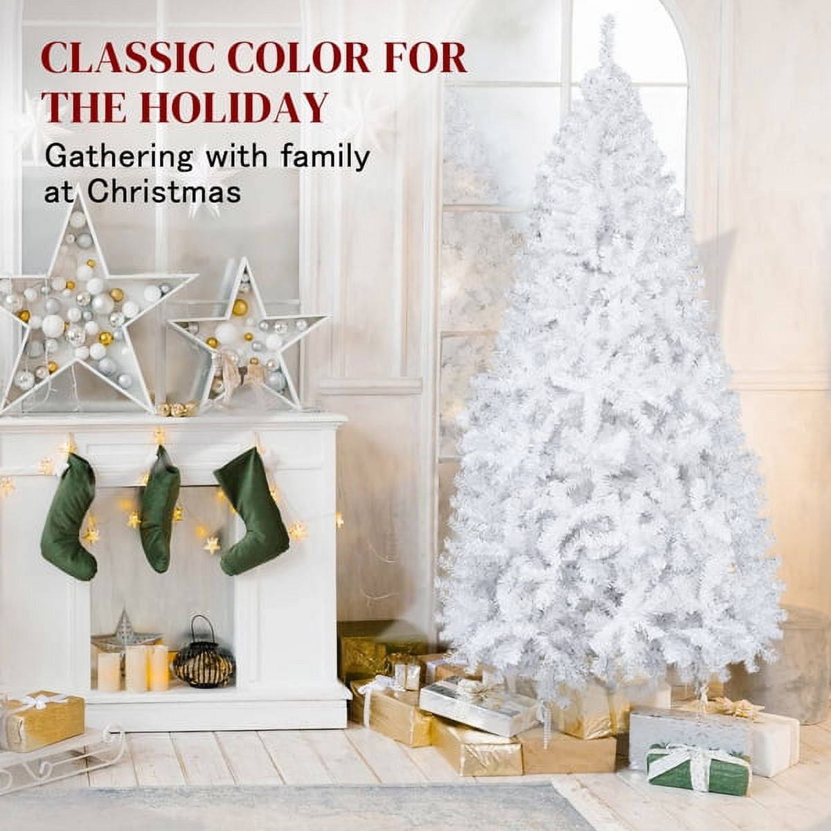 7FT White Artificial Christmas Tree - Superior PVC, Iron Base, Durable Design, Holiday Centerpiece for Home/Living Room/Modern Decor