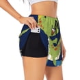thumbnail image 1 of Balery Dino Playing Roller Skate Pantalones cortos deportivos para mujer con forro y dos bolsillos, elásticos, para entrenamiento, gimnasio, yoga-Medium, 1 of 7