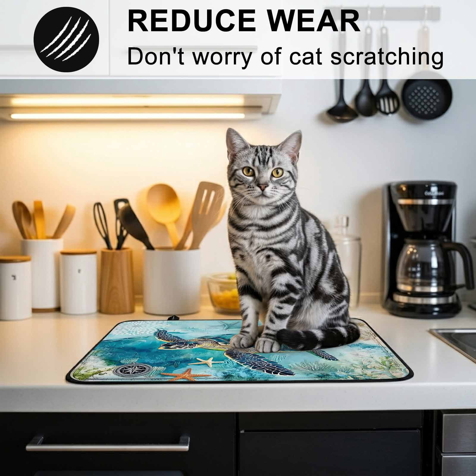 Turquoise Turtle Stove Top Cover for Electric Stove, Heat-proof & Non Slip Glass Top Stove Cover Protector, Farmhouse Coastal Starfish Seaweeds Kitchen Flat Cooktop Rubber Mat 24x21 Inches