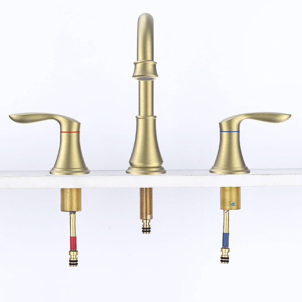 Tcbosik 2-Handle 8 inch Bathroom Sink Faucet, 3 Hole 360° Swivel Spout Vanity Sink Basin Faucet for Washroom, Kitchen and RV, Brushed Gold