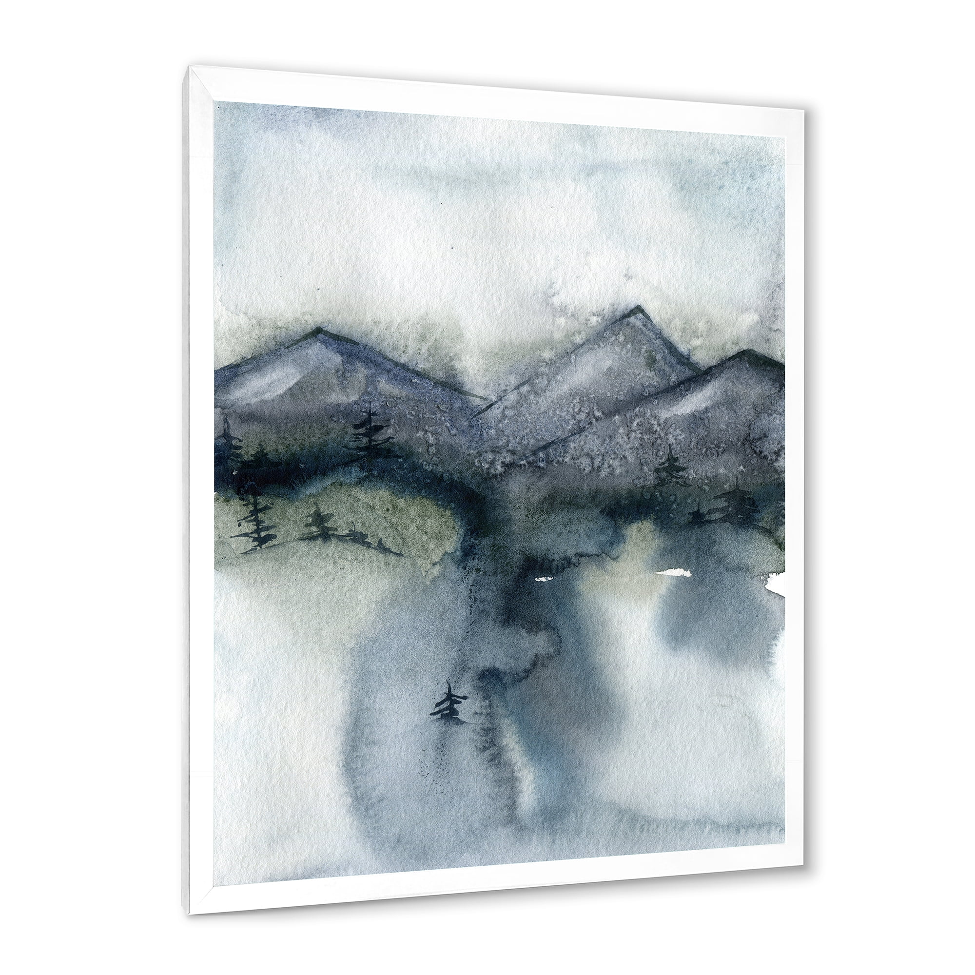Designart 'Minimalistic Landscape of Mountains Snow and Trees' Modern Framed Art Print