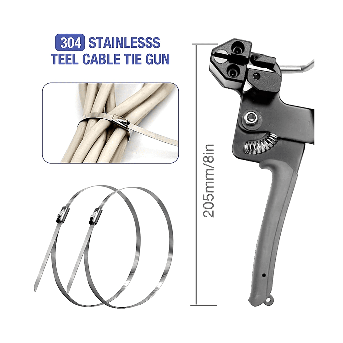 Metal Zip Ties Cutter Stainless Steel Cable Tie Cutting Tool with 100PCS Cable Tie for Self-Locking Zip Ties Black