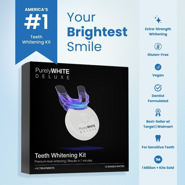 PurelyWHITE DELUXE Teeth Whitening Kit, LED Light, Non-Toxic Gel