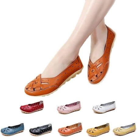 

Owlkay New Casual Women Shoes Comfy Slip-On Cutout Leather Loafers Flats Sandals Soft Sole Low Top Casual Walking Shoes. (US 5.5 Orange)