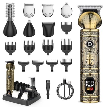Beard Trimmer for Men, Professional Mens T-Blade Trimmer Electric Shaver Razor, Nose Body Trimmer Hair Cutting Kit Cordless 6 in 1, Grooming Kit Gifts for Men