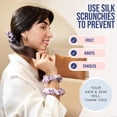 thumbnail image 3 of Blissy Silk Scrunchies (3 Pack) - 100% Pure Mulberry Silk - 22 Momme 6A High-Grade Fibers - Silk Scrunchie for Straight & Curly Hair - Preventing Breakage, Tangling, & Creasing (Lavender Skinny), 3 of 7