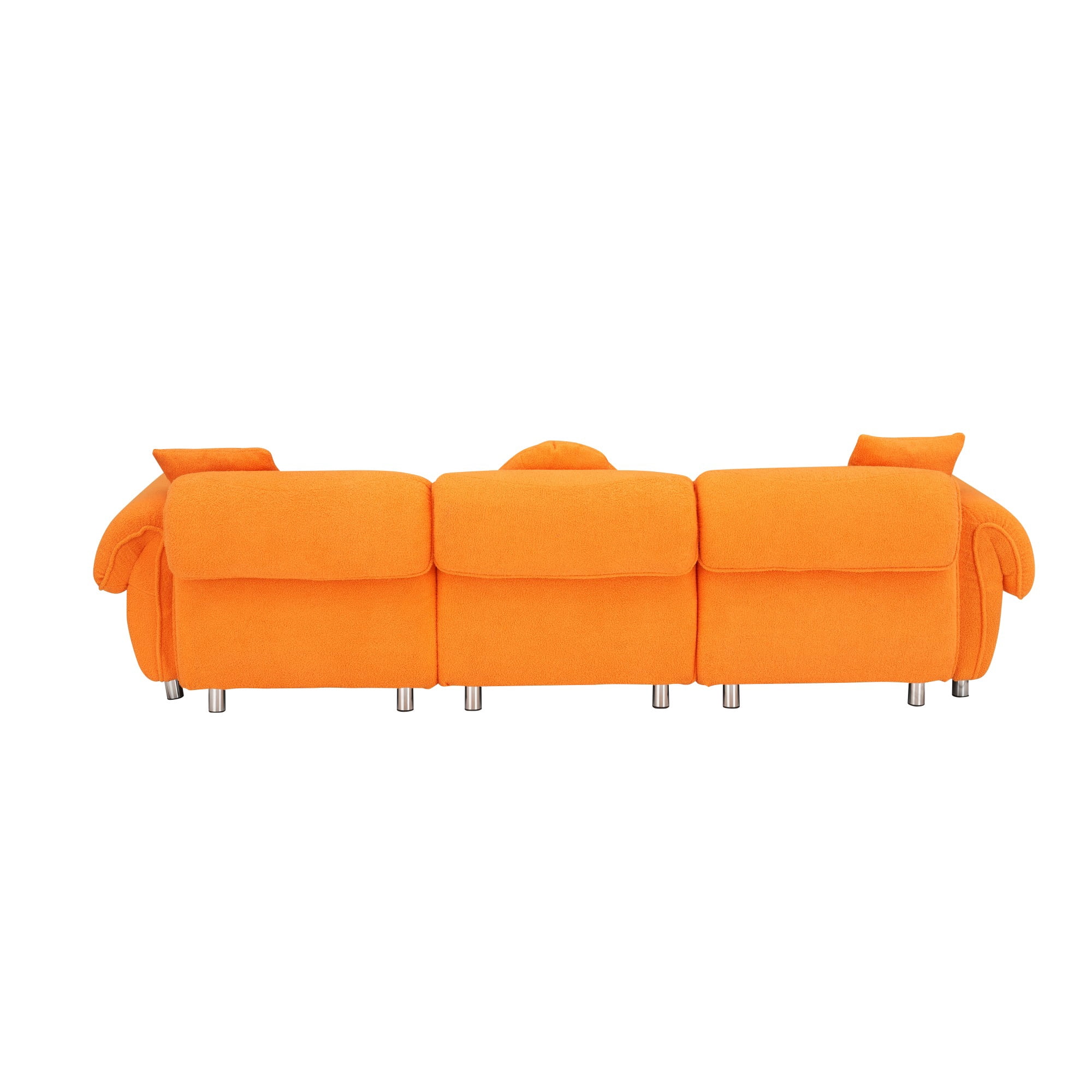 Sectional Sofa,3 Seat Sofa Couch Set with 3 Throw Pillows,112 inch Sofa Couch with Teddy Velvet Fabric for Living Room,Apartment,Orange
