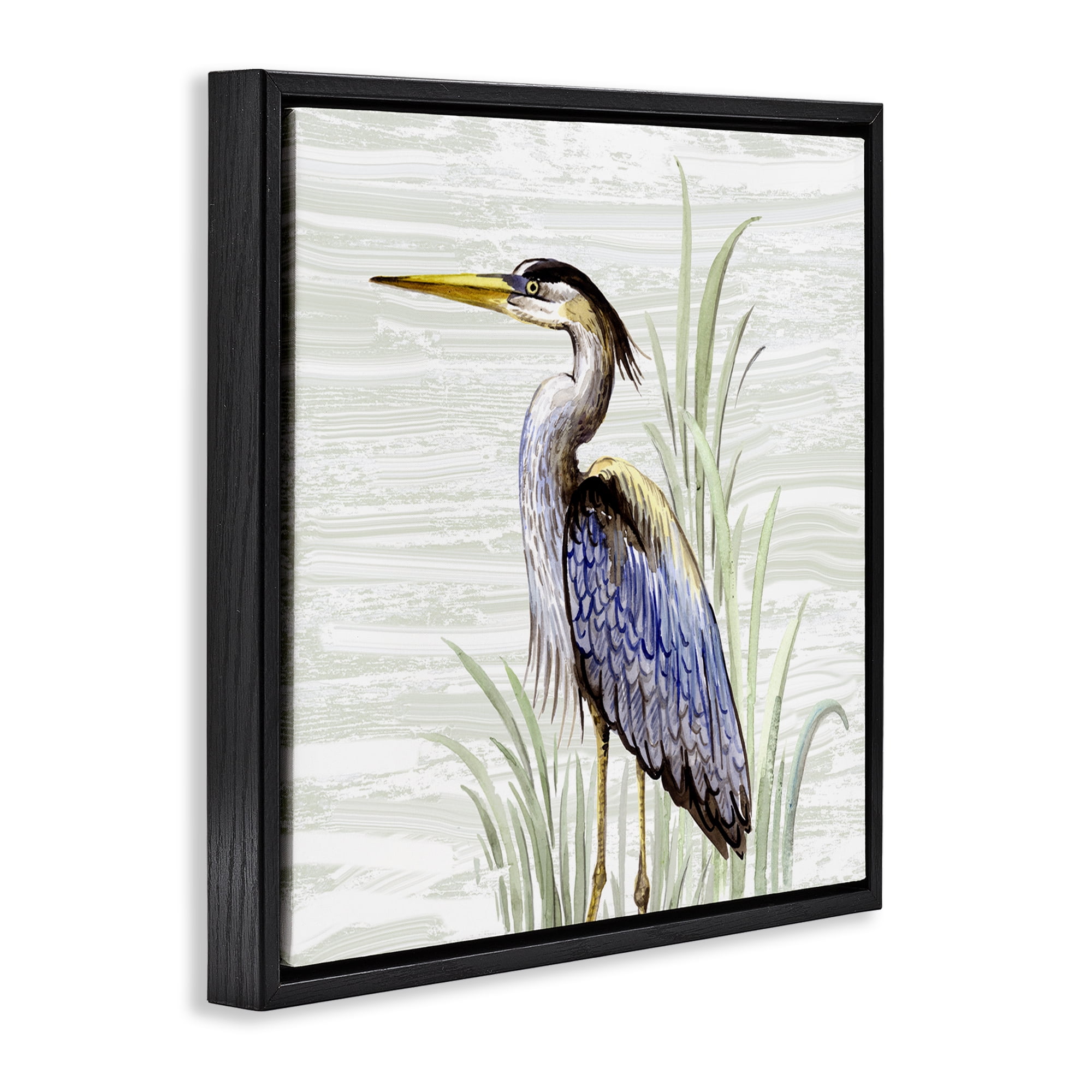 Stupell Industries Beach Bird Simple Heron Animals Painting Black Floater Framed Canvas Art Print Wall Art, 25 x 25