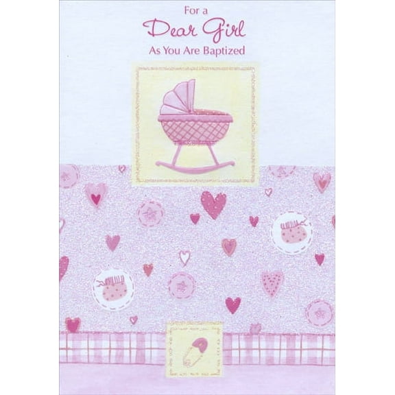 Designer Greetings Pink Bassinet with Glitter: Dear Girl Baptism Card