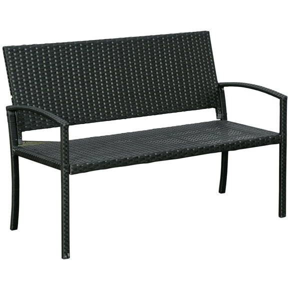 Outsunny Rattan Wicker Loveseat Garden Furniture with Armrests Black