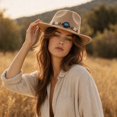 thumbnail image 5 of Voska Faux Suede Wide Brim Western Fedora Hat Turquoise Beaded Decor Cowboy Jazz Hat Unisex Fashion Hat For Daily Travel Outdoor Photograph Party Stage Performance, 5 of 6