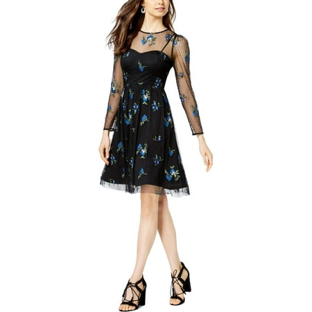 Taylor Womens Embroidered Mini Cocktail Dress
