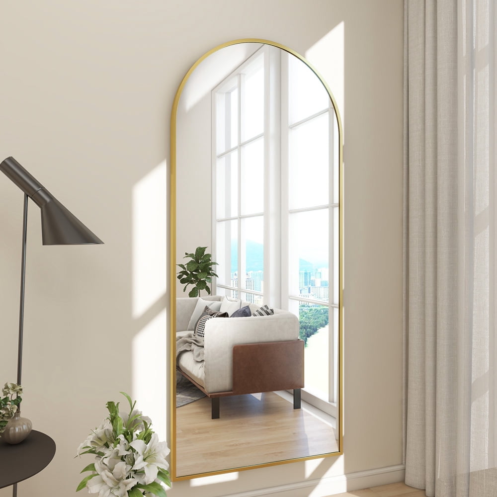 Anyrose 27"x72" Full Length Mirror with Arch-Top Standing Mirror Wall Mounted, Gold