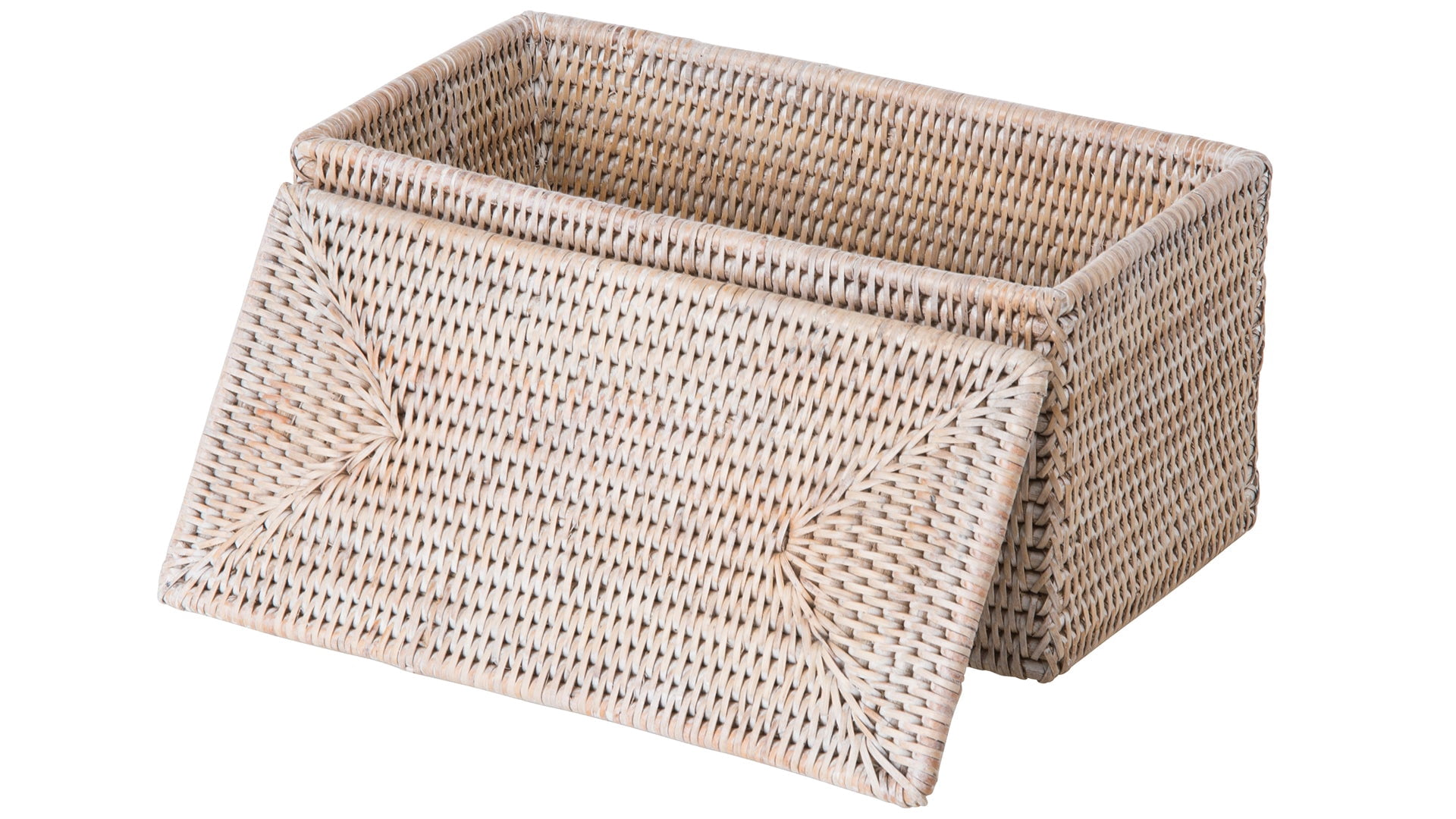 Kouboo La Jolla Rectangular Rattan Storage and Toilet Roll Storage Basket Decorative Storage Bins, Organizer, Household, Basket With Lid, White Wash