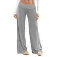 thumbnail image 2 of Tqyyweavej Womens Foldover Yoga Pants Low Rise Solid Color Straight Leg Trousers Loose Wide Leg Lounge Pants for Running S-2XL, 2 of 8