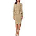 thumbnail image 1 of Conjuntos de trajes para mujeres INSPIRE CHIC, atuendos de negocios, blazer peplum sin cuello, falda lápiz formal, conjunto de 2 piezas, XS color beige, 1 of 6