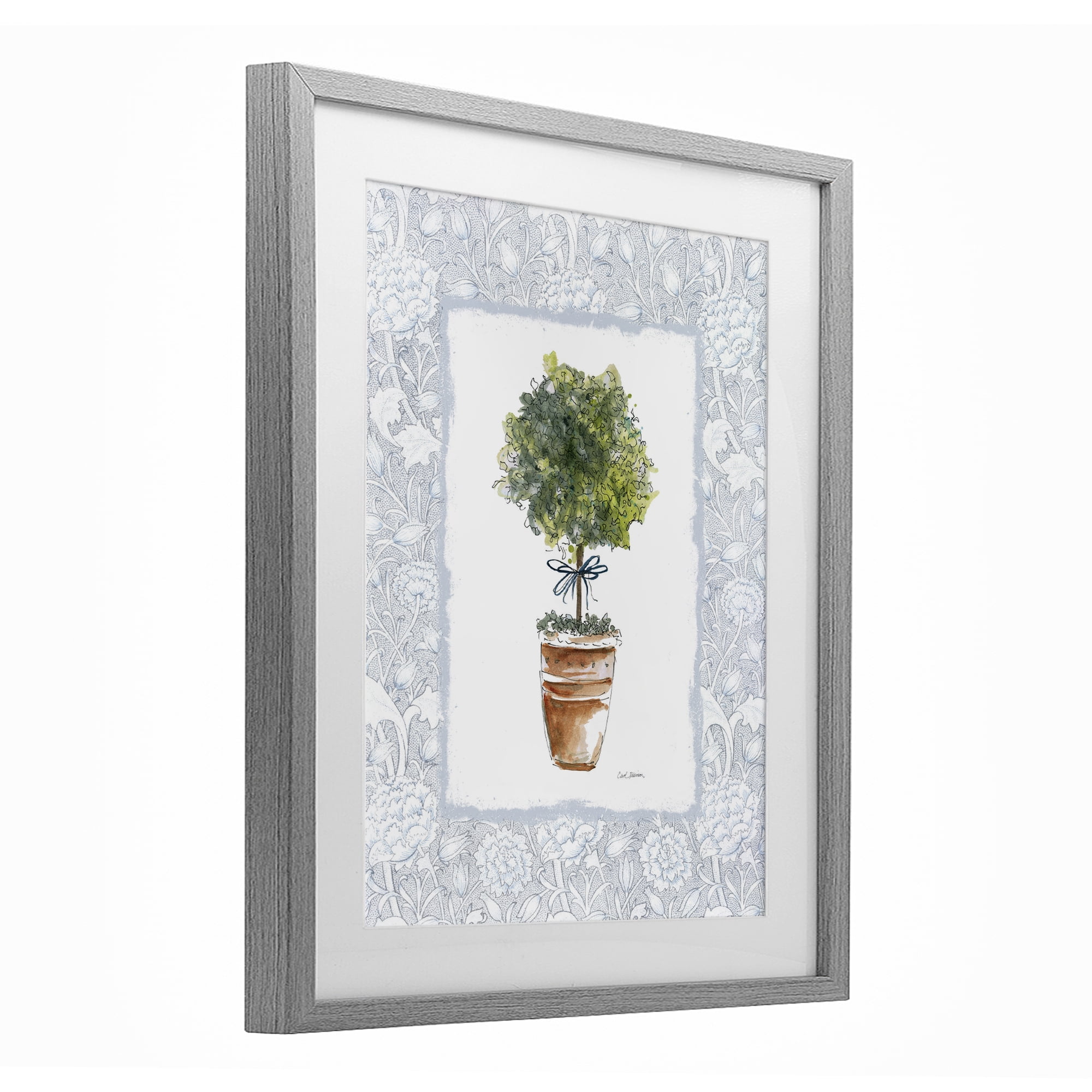 Stupell Industries Potted Topiary in Terracotta Gray Framed Print Under Glass, design by Carol Robinson